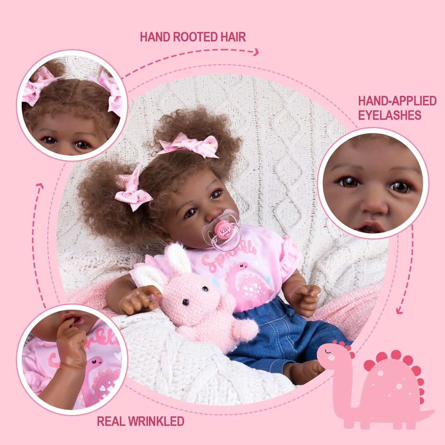 Aori Black Reborn Baby Dolls Lifelike Black Reborn Girl Doll 20 Inch Biracial Weighted Newborn Girl Doll With Gift Set