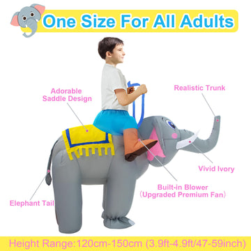 Anroog Inflatable Costume Kids Elephant Costume Halloween Blow Up Ride On Elephant Costumes Animals Suit For Boys Girls Funny Cosplay Party