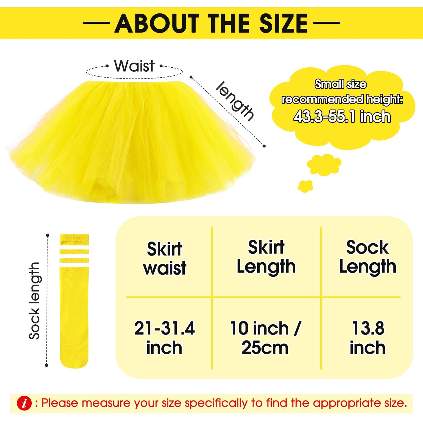 5 Layered Tutu Skirt For Kids Tulle Tutu Skirt With Tube Socks Princess Runners Costumes Cosplay For Girls Kids(Yellow,Kid)