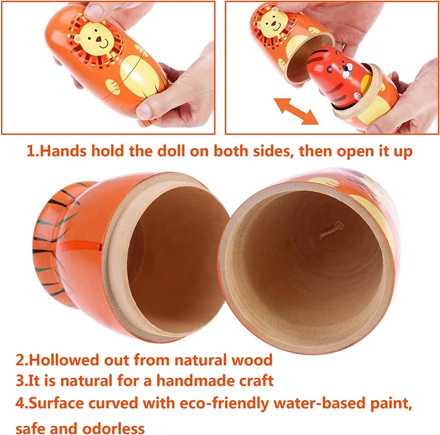 Maxshop Nesting Dolls For Kids - Russian Wooden Stacking Nested Set 5 Pieces Handmade Toys For Children Christmas Birthday Rome Decoration Halloween Wishing Gift (Captain Lion)