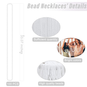 EOBOH Beaded Necklace, 100PCS White Mardi Gras Beads Stuff Party Favors, 33'' Holiday Toy Costume Bulk, Festival Parade Throw Ac