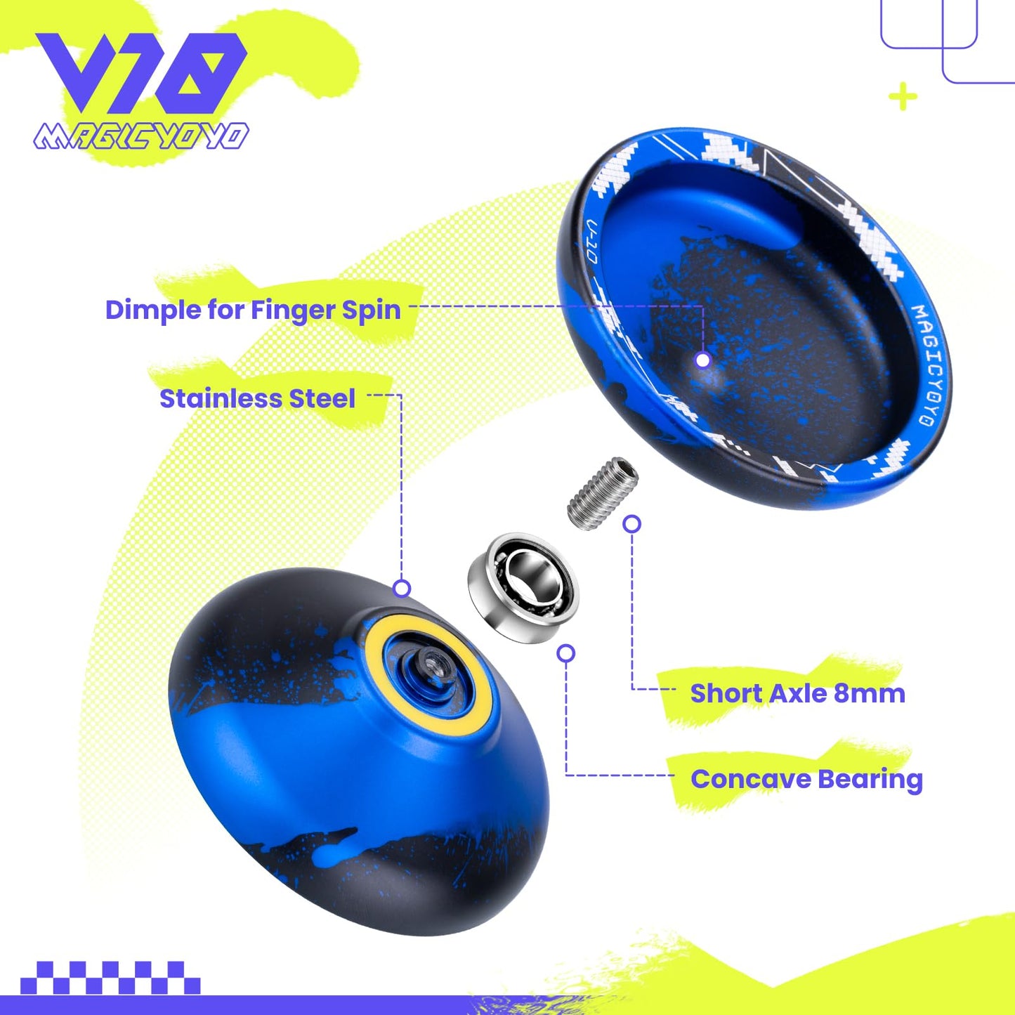 Magicyoyo V10 Black Blue Unresponsive Yoyo Professional Finger Spin Yoyo With 12 Yoyo Strings, Yoyo Case, Yoyo Glove