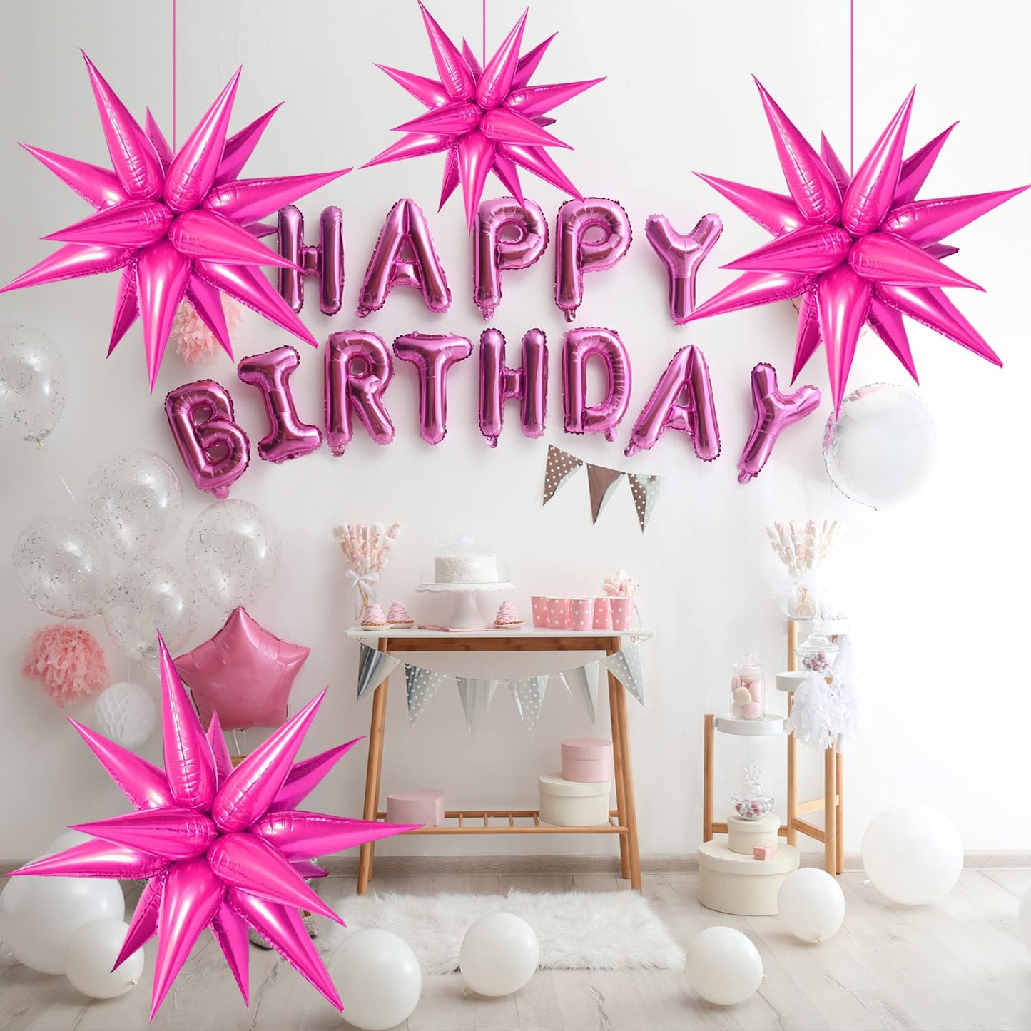 Funtoob Hot Pink Balloons Star Balloons Metallic Star Foil Balloons Hot Pink Star Cone Balloons Starburst Balloon Spike Balloons