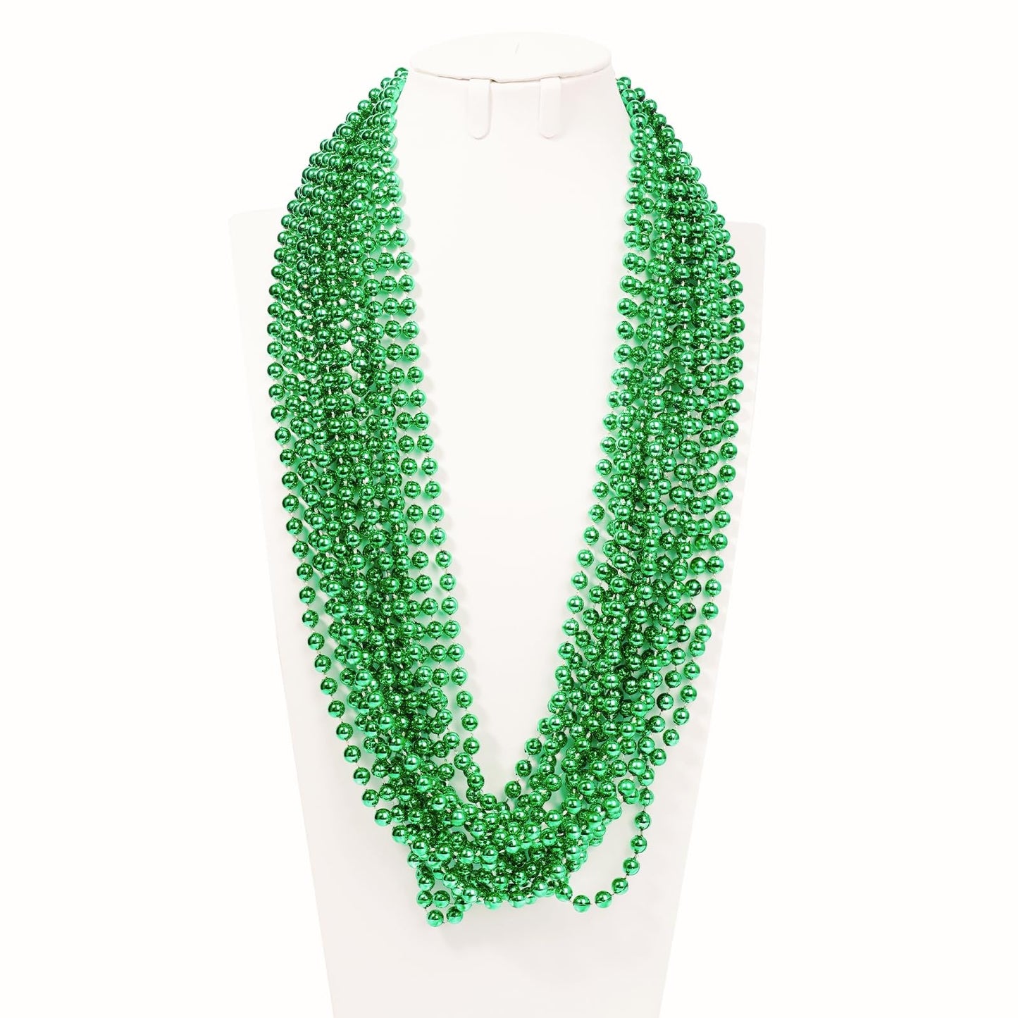YAXINRUI 33 Inch 7 mm Metallic Bead Necklaces, 15pcs Mardi Gras Beads Bulk Beaded Necklaces Green Bead Necklace for Mardi Gras P