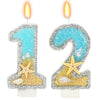 ElekFX 12th Birthday Candle for Cake, Beach Starfish Sequins Number Cake Candles, 2.76 inch Number 12 Happy Birthday Candle, Cak