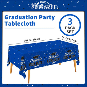Graduation Party Decorations, Gongrats Grad Tablecover For Graduation Party Supplies, 3 Pcs Class Blue Table Cloths, 54''X108''
