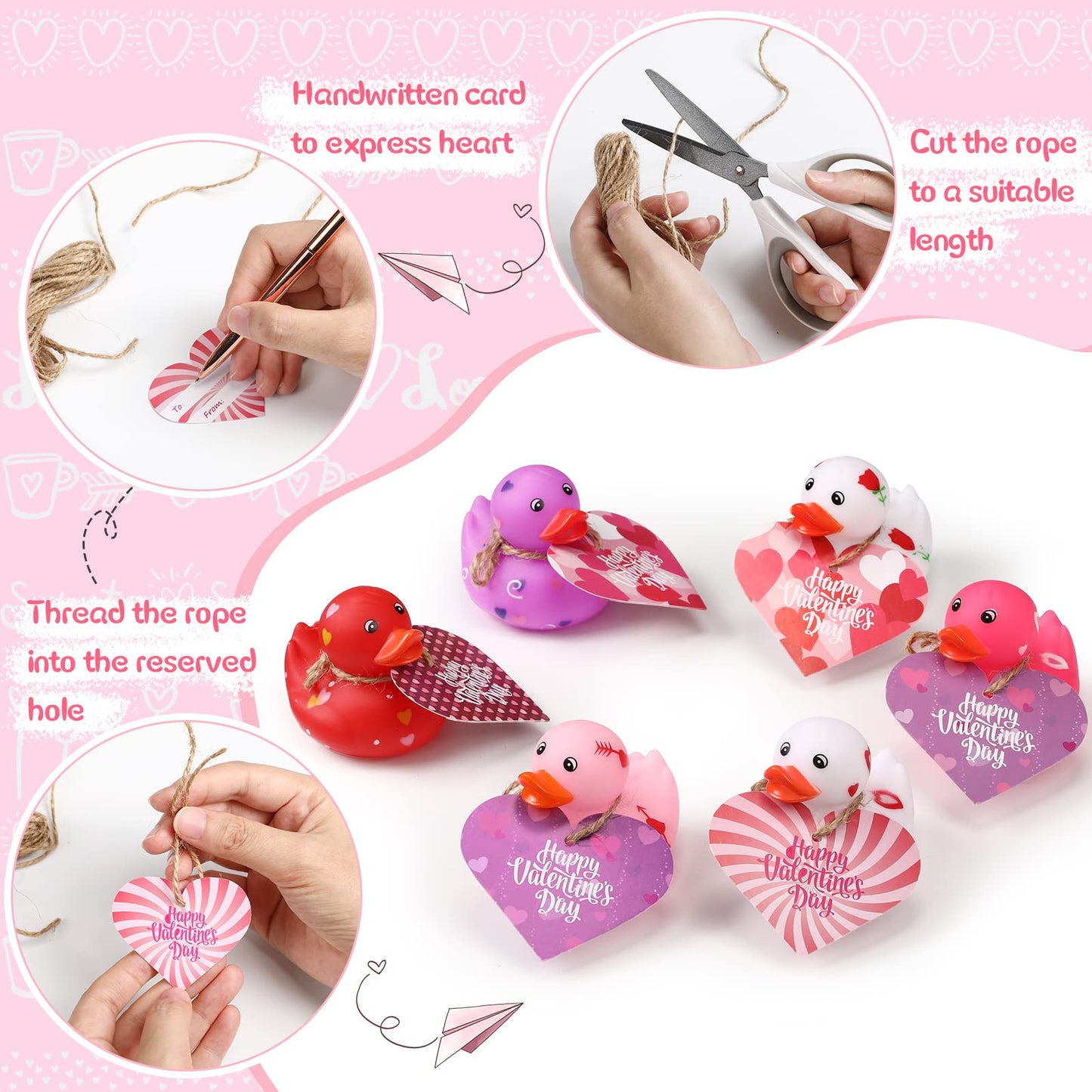 2 Inch Valentine Rubber Duckies With Valentine'S Day Gift Cards Heart Ducks Love Small Rubber Ducks Cute Duck Bath Tub Pool Toys