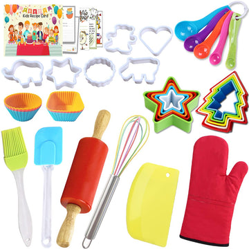 Kids Cooking Baking Gift Set With Recipe Cooking Supplies Cards - Junior Aprons Chef Hat For Girls & Boys - Real Accessories & Utensils For The Curious Child