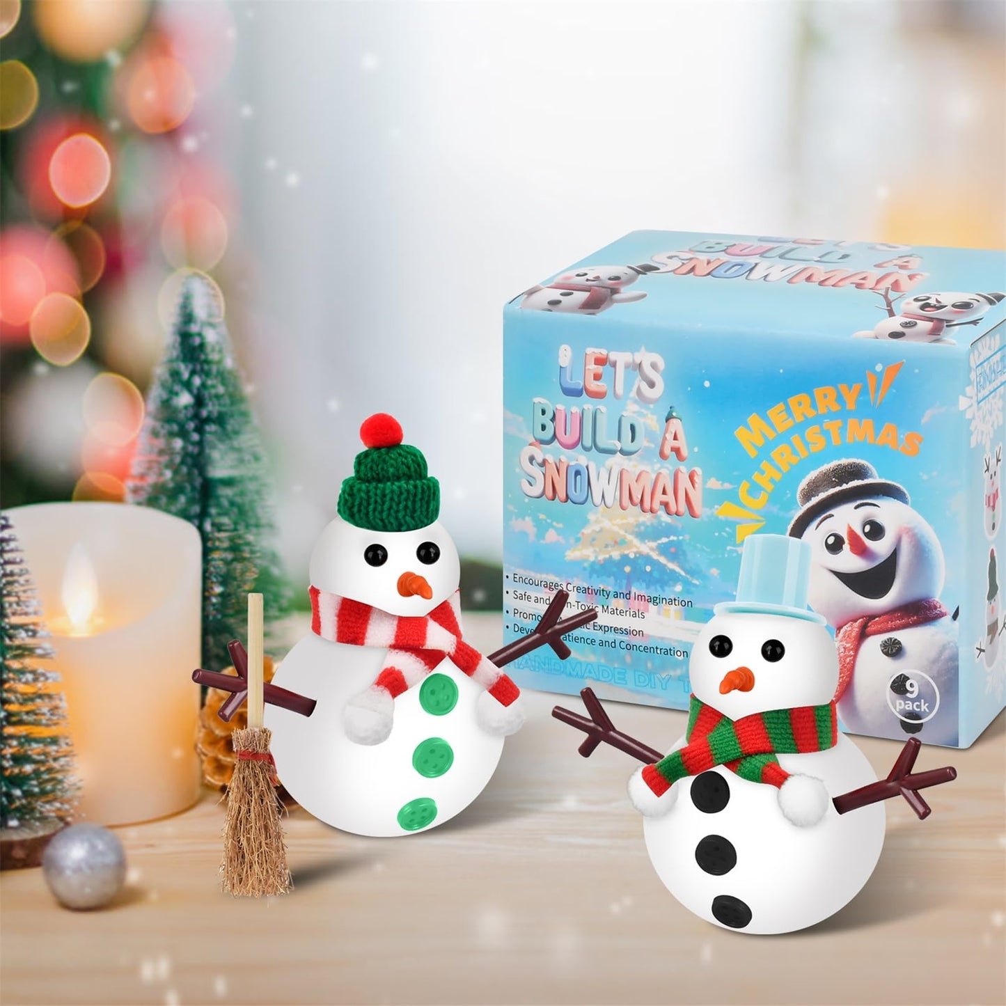 Ariepoue Snowman Craft Kit - 9 Pack Air Dry Modeling Clay Christmas Stocking Stuffers for Kids - White