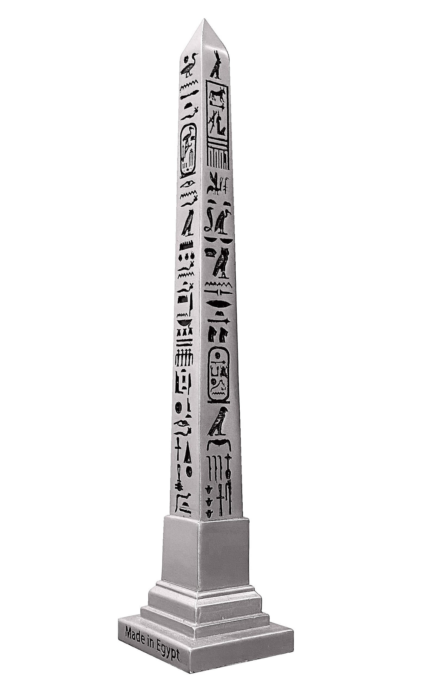NileCart Egyptian Obelisk 10" Resin Collectible Figure - Handmade in Silver Vinyl from Egypt