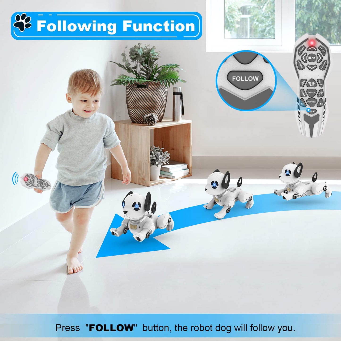 SUPIREO Remote Control Robot Dog Toy, Programmable Smart Interactive Robotic Pets, RC Stunt Robot Toys Dog Imitates Animals Musi