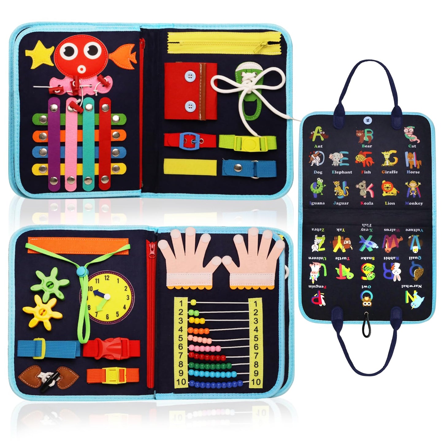 Majavi Busy Book For Toddlers 1-3, Montessori Toys Busy Board For 1 2 3 4 Year Old Boy Girl Birthday Gift - 5 In 1 Quiet Activit