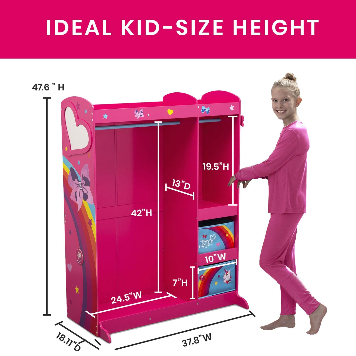 Delta Children JoJo Siwa Dress and Play Costume Storage Wardrobe with Mirror & Shelves, 47.6x18.11x37.8 Inch