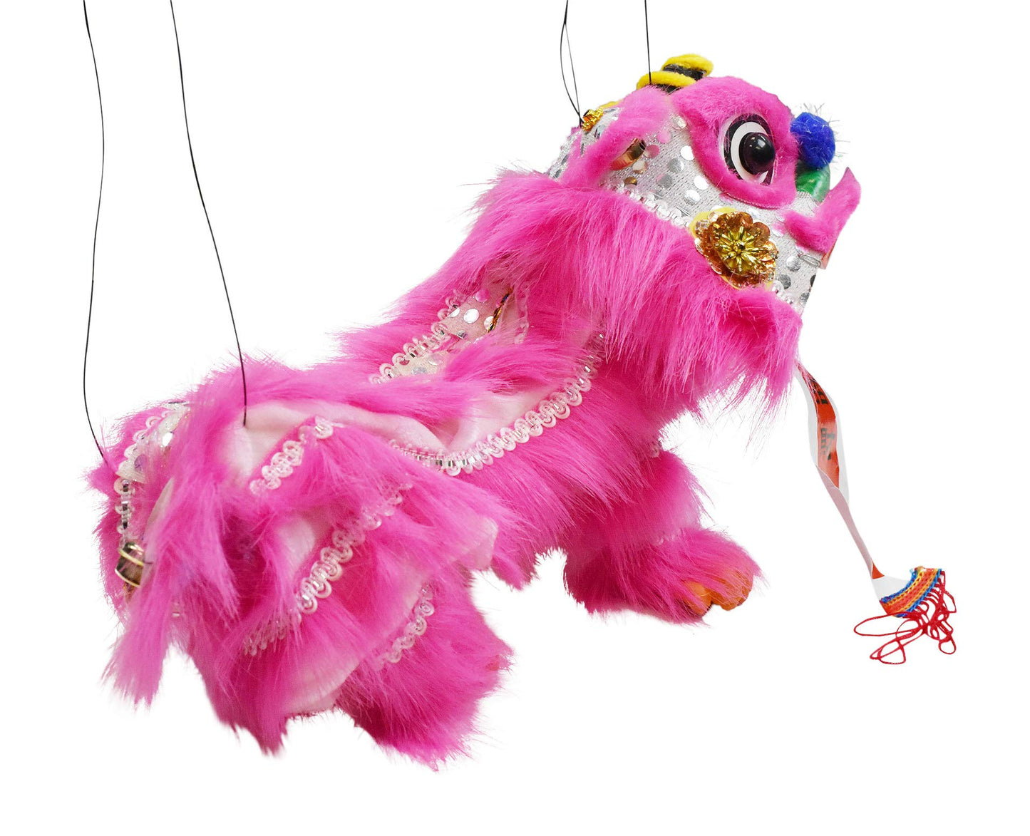Mandala Crafts Hand String Puppet With Rod, Chinese Marionette Lion Toy, Orange On White