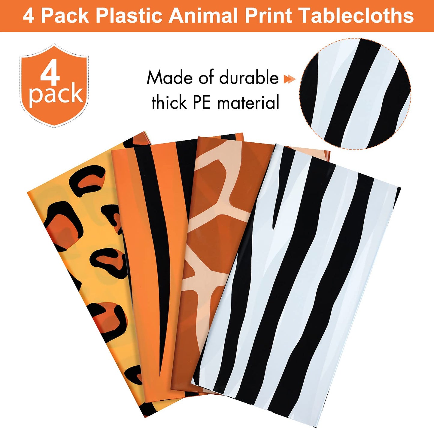 Animal Safari Tablecloth Jungle Animal Theme Tablecover Tiger Zebra Giraffe Print Table Cover Tropical Leaf Tablecloth Party Supplies For Jungle Safari Birthday Baby Showers (Leopard Style, 4 Pcs)