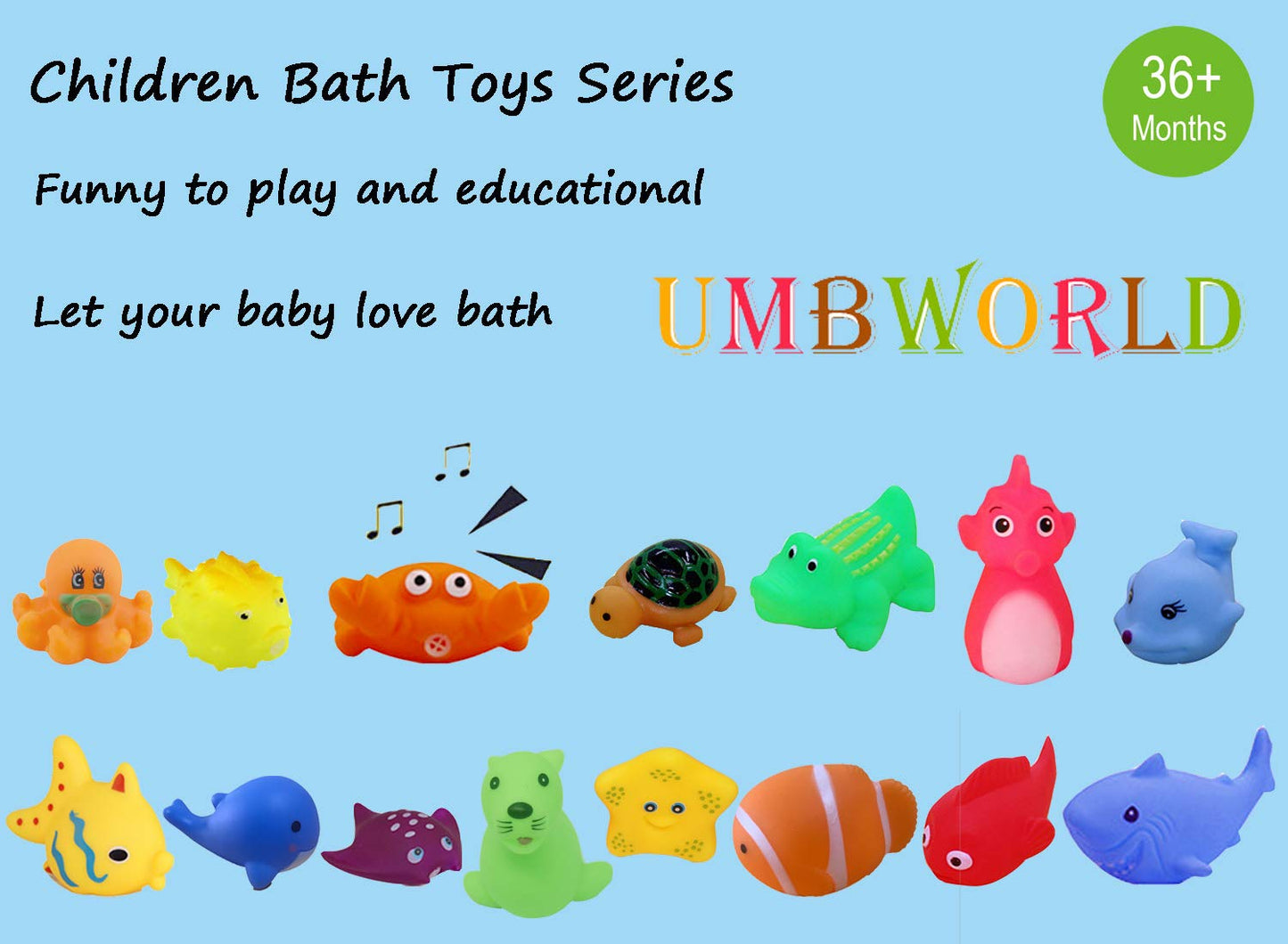 Umbworld Preschool Bath Toys Rubber Floating Squeaky Baby Wash Shower Toy For Toddlers Kids Party Decoration15 Pcs (Sea Animal)