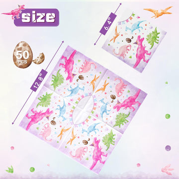 Wernnsa Girl Dinosaur Party Decorations -50 Pack Dinosaur Paper Napkins Pink Dinosaur Birthday Decorations Disposable Dino Paper Napkins For Kids Baby Girl 6.5 X 6.5 Inches