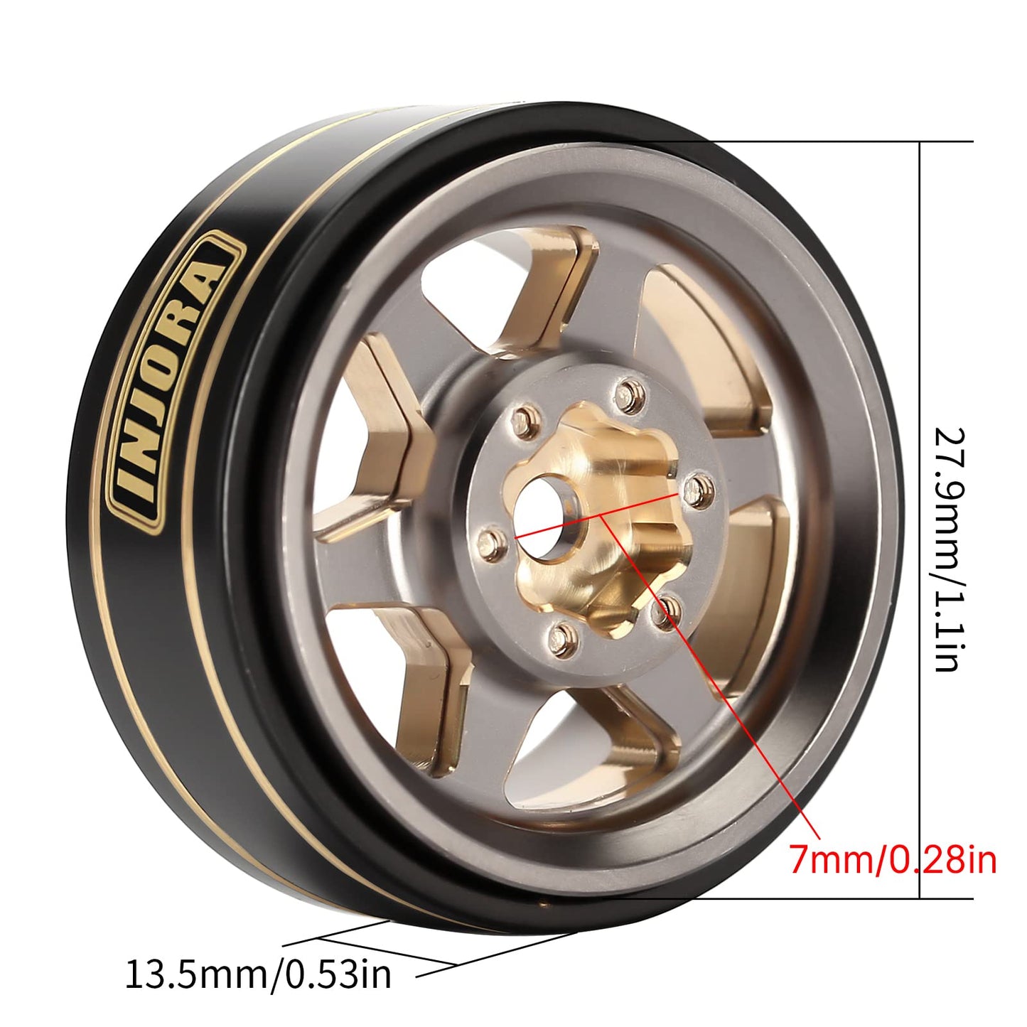 INJORA 1.0 Plus Brass Beadlock Wheel Rims 6-Spoke Wheels for TRX4M AX24 SCX24 FCX24 1/24 1/18 RC Crawler,42g/pcs (Grey)