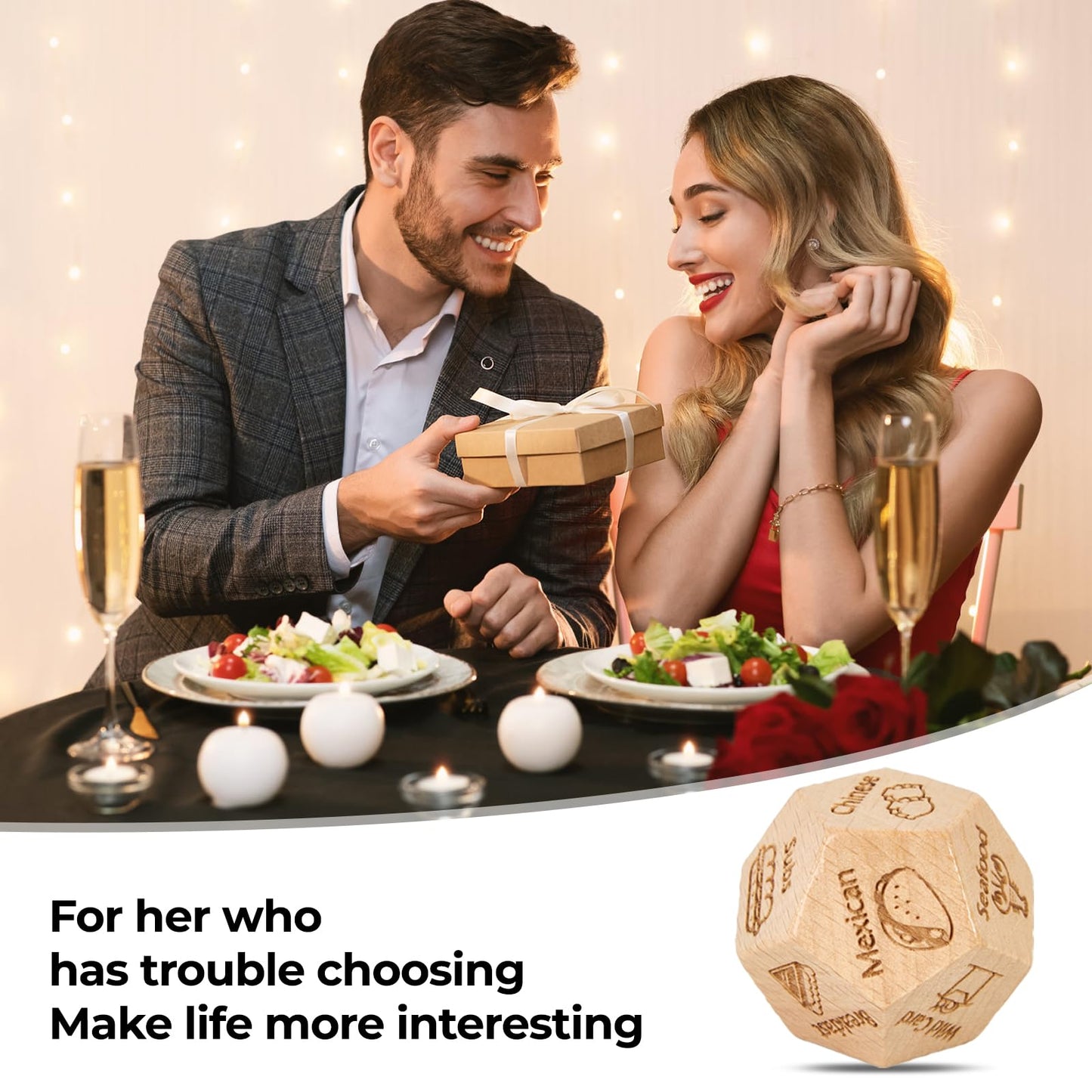 Valentines Day Gifts for Him Her, Date Night Dice Couples Gift for Him Her, Dinner Decider Dice, Anniversary Birthday Valentines