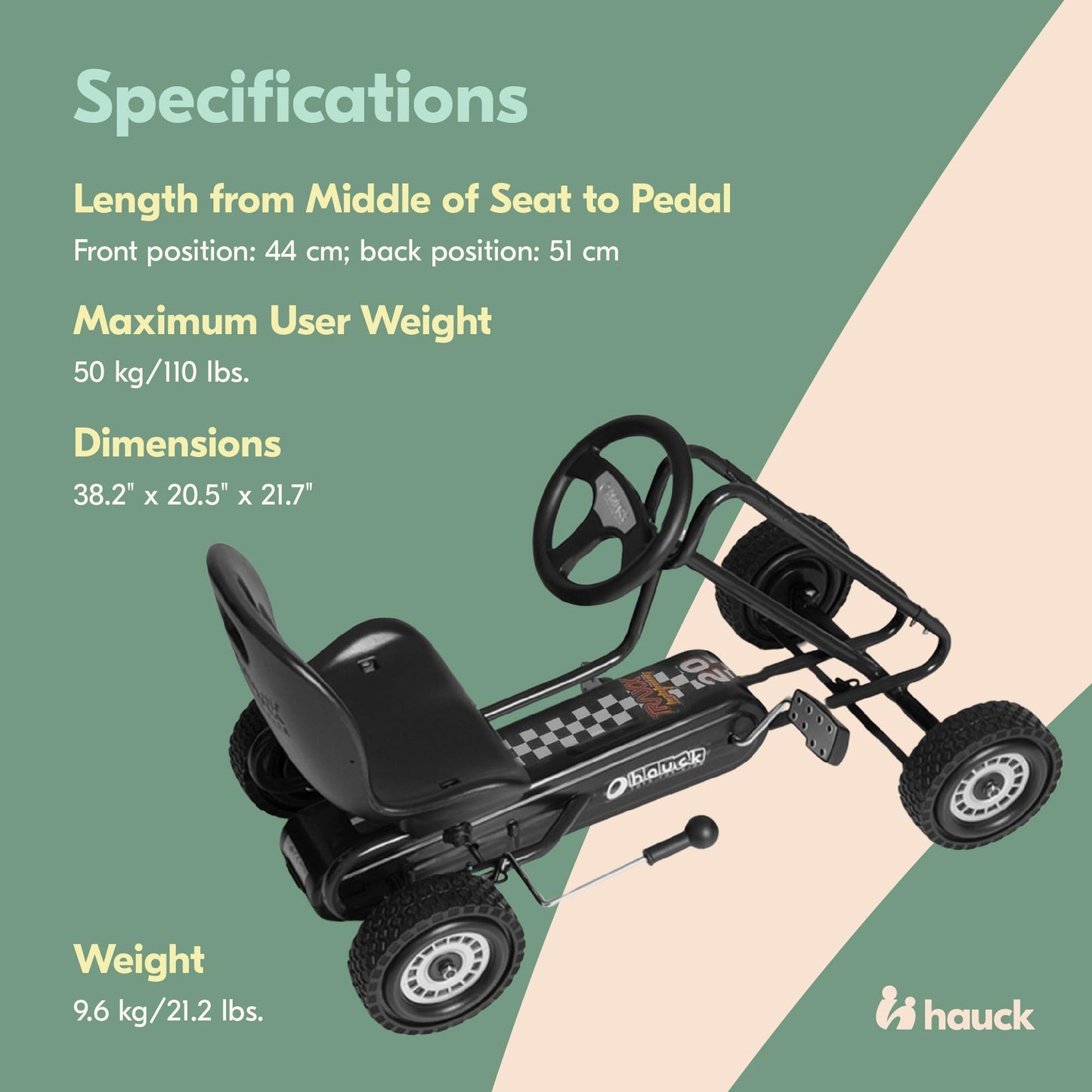 Hauck Kids Pedal Go Kart, 4 Wheel Bike Cart, Ages 4-8, Lightning Ride, Black