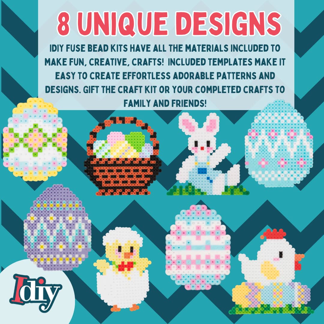 Easter Fuse Bead Kit, 8,000 Pieces (12 Colors)- 8 Unique Bunny & Egg Designs -DIY Gifts -Works w Perler Beads, Art Craft Project