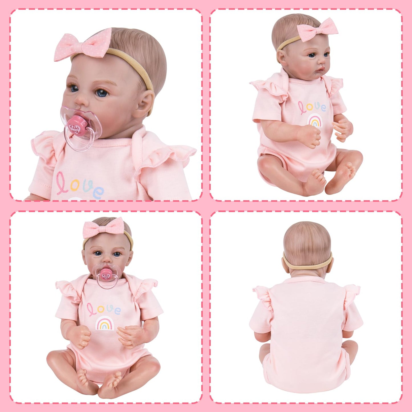 Aori Lifelike Baby Dolls Clothes 20 Inch Pink Clothes Set For 17-20 In Realistic Girl Doll