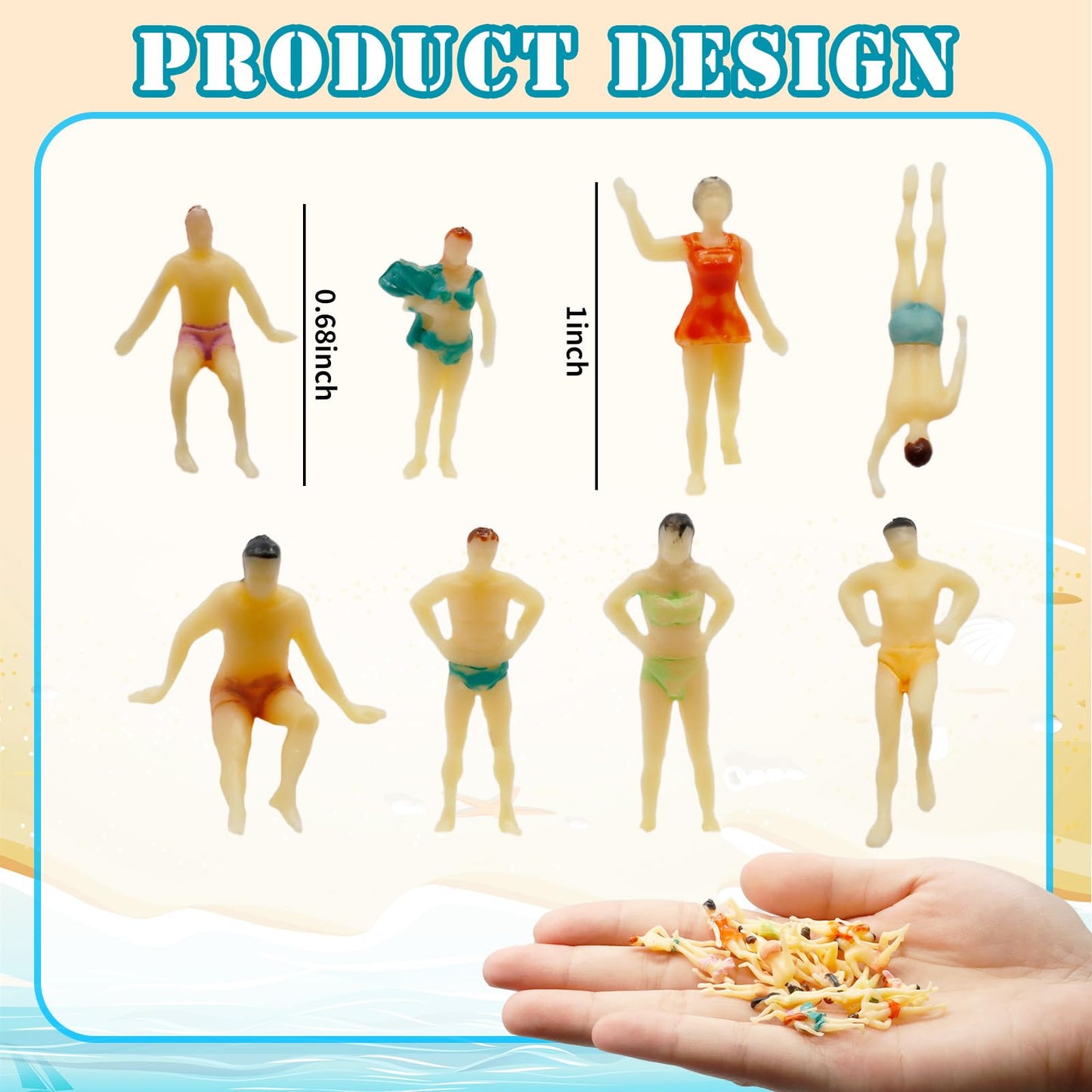 Hiawbon 30 Pcs 1:75 Scale Mini Painted People Model Beach Swimsuits Figurines Miniature People Figures