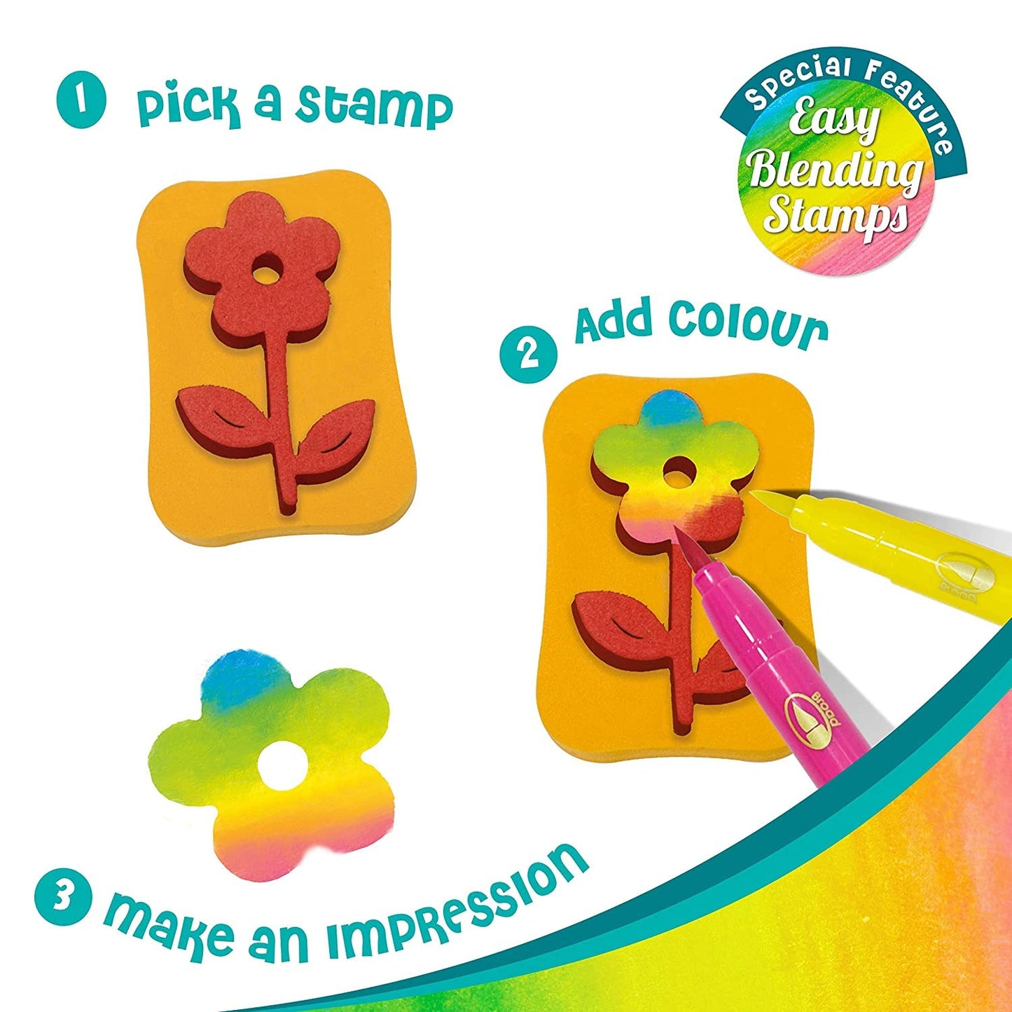 Imagimake Stamp Art - Garden - Stamps for Kids with Easy Blending Pens | Arts and Crafts for Kids Ages 3-5 | 3 to 5 Year Old Gir