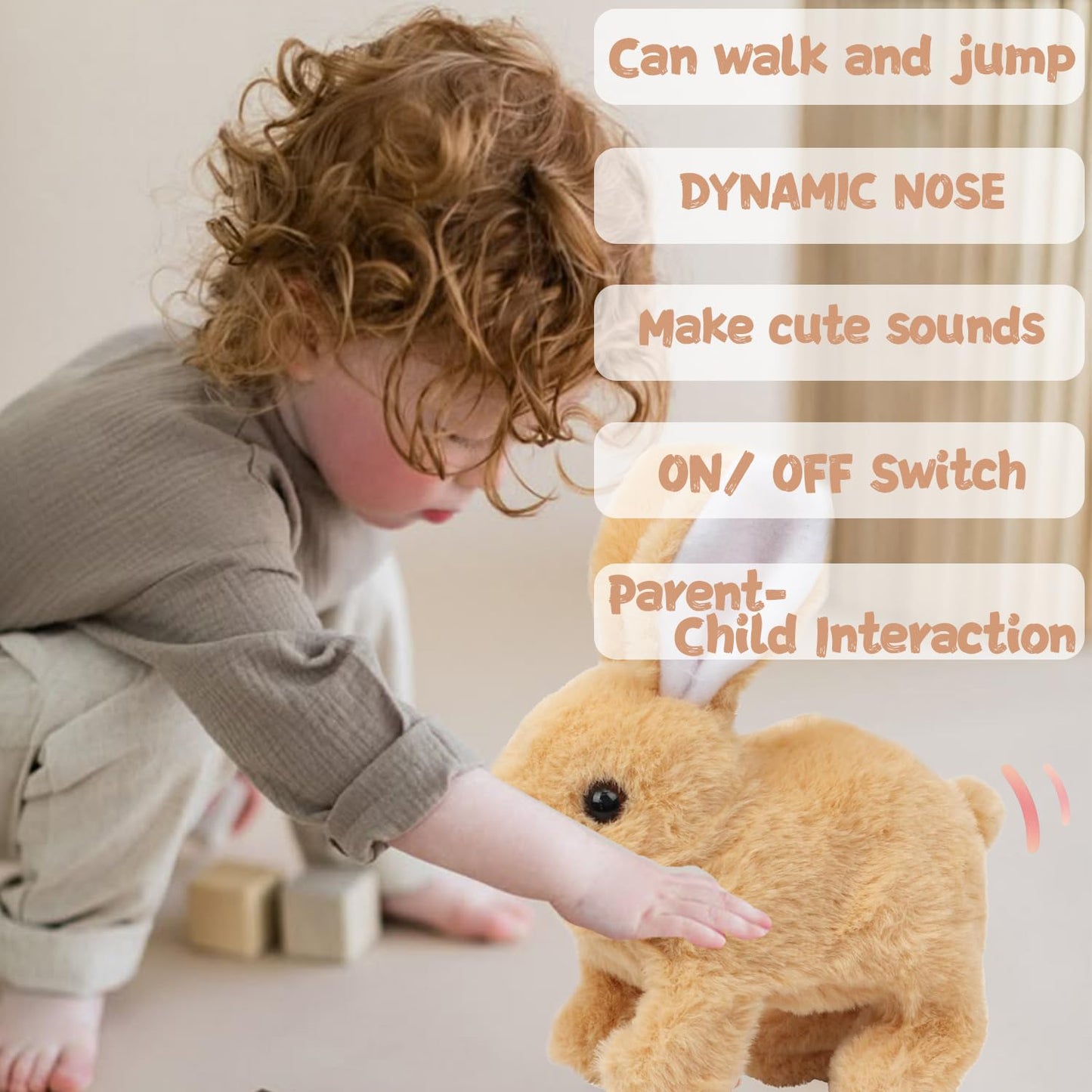 Noxozoqm Easter My Realistic Bunny Toy,Interactive Realistic Bunny - Jumping,Twitching And Shaking Ears (Brown)