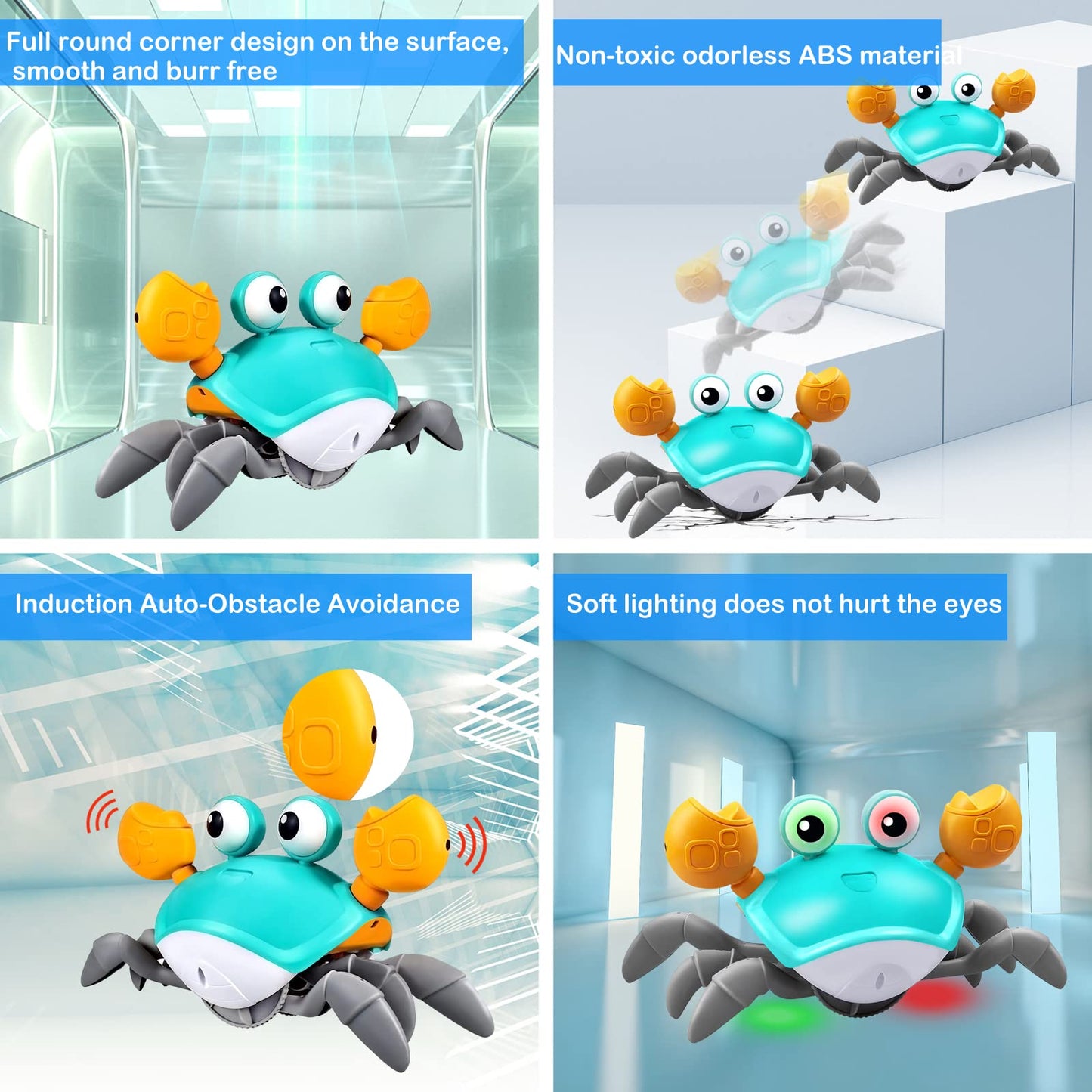 Plnmlls Crawling Crab Baby Toy,Tummy Time Baby Toys Build In Rechargeable Battery With Music And Led Light Will Automatically Avoid Obstacles For Toddler Interactive Development Toy