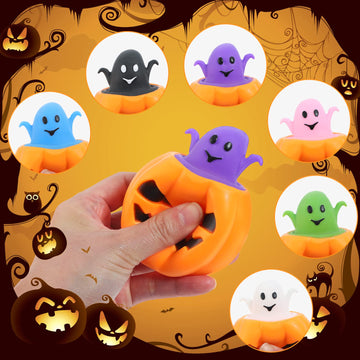 BILLMOSS Halloween Pumpkin Squishy Toys - 12PCS 6 Colors Stress Relief Ghost Toy for Trick or Treat Party Suppliers Party Favors