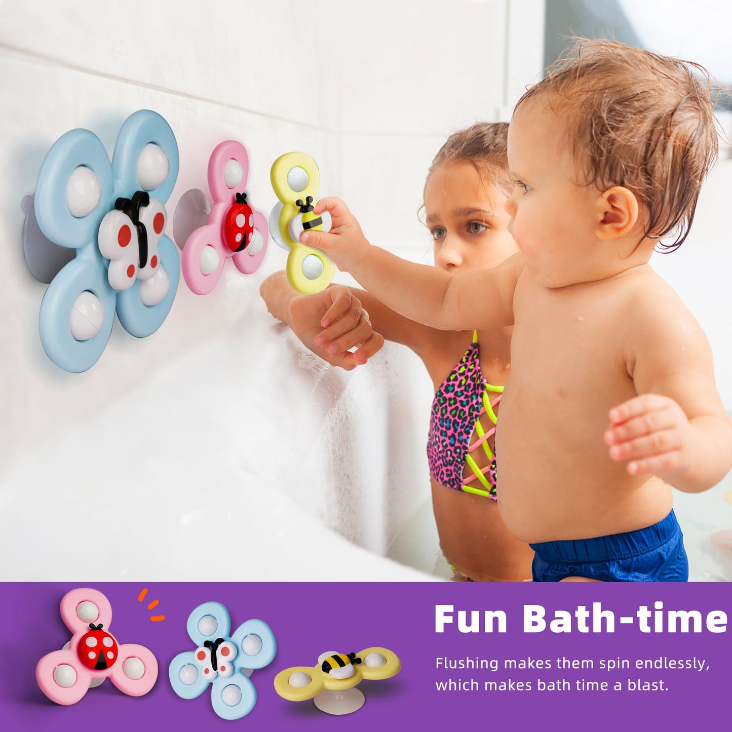 Likee Strong Suction Cup Fidget Spinnerz Sensory Bath Toys For Baby 12 18 Months Airplane Car Travel Table & Window Toys For 1 2 Years Old Toddler Boys And Girls (Insect-2)