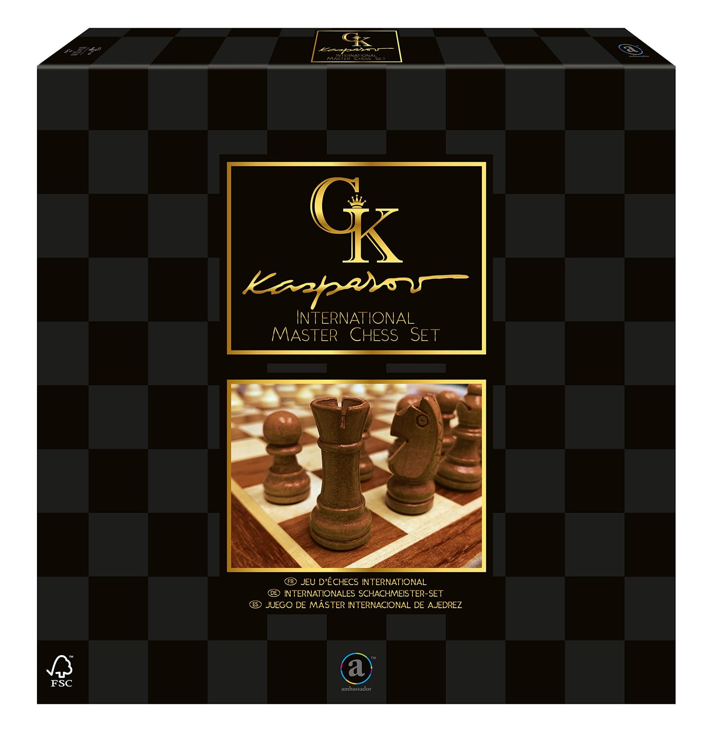 Merchant Ambassador: Kasparov International Master Chess Set, Strategy Game, Wooden Folding Chess Board With Magnetic Closure, Gold Finished Kasparov Nameplate