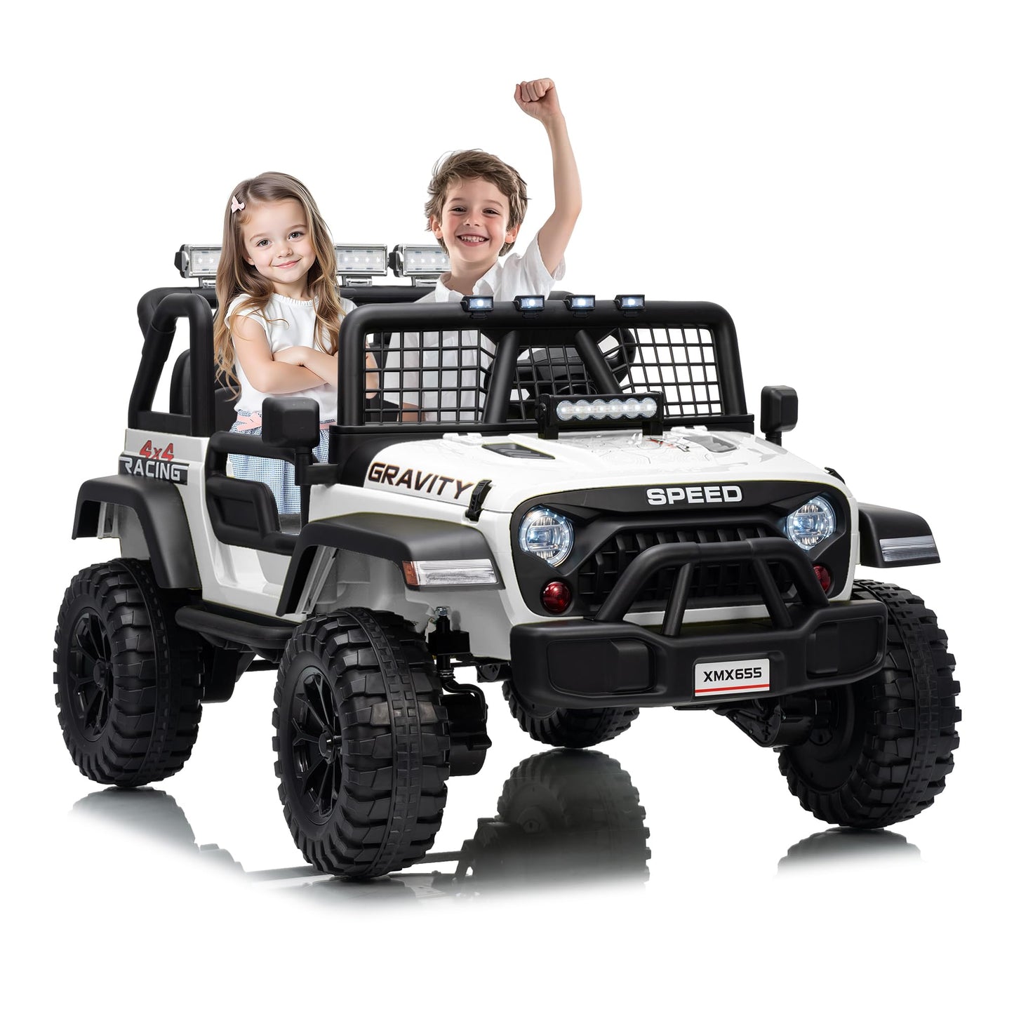 Garvee 24V 2-Seater Kids Electric Truck with Parent Remote Control, 100Min Ride-on Car, 4WD Dual Motor, 2 Speeds, Spring Shock A