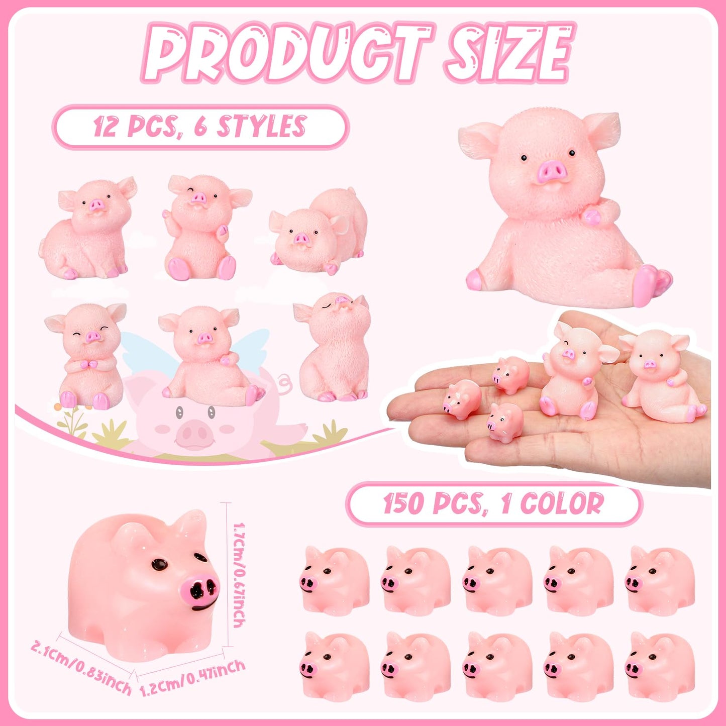 Menkxi 162 Pcs Mini Resin Pig Animals Bulk Tiny Piggy Figures Pig Party Decorations Mini Resin Pig Toys Miniature Garden Landsca