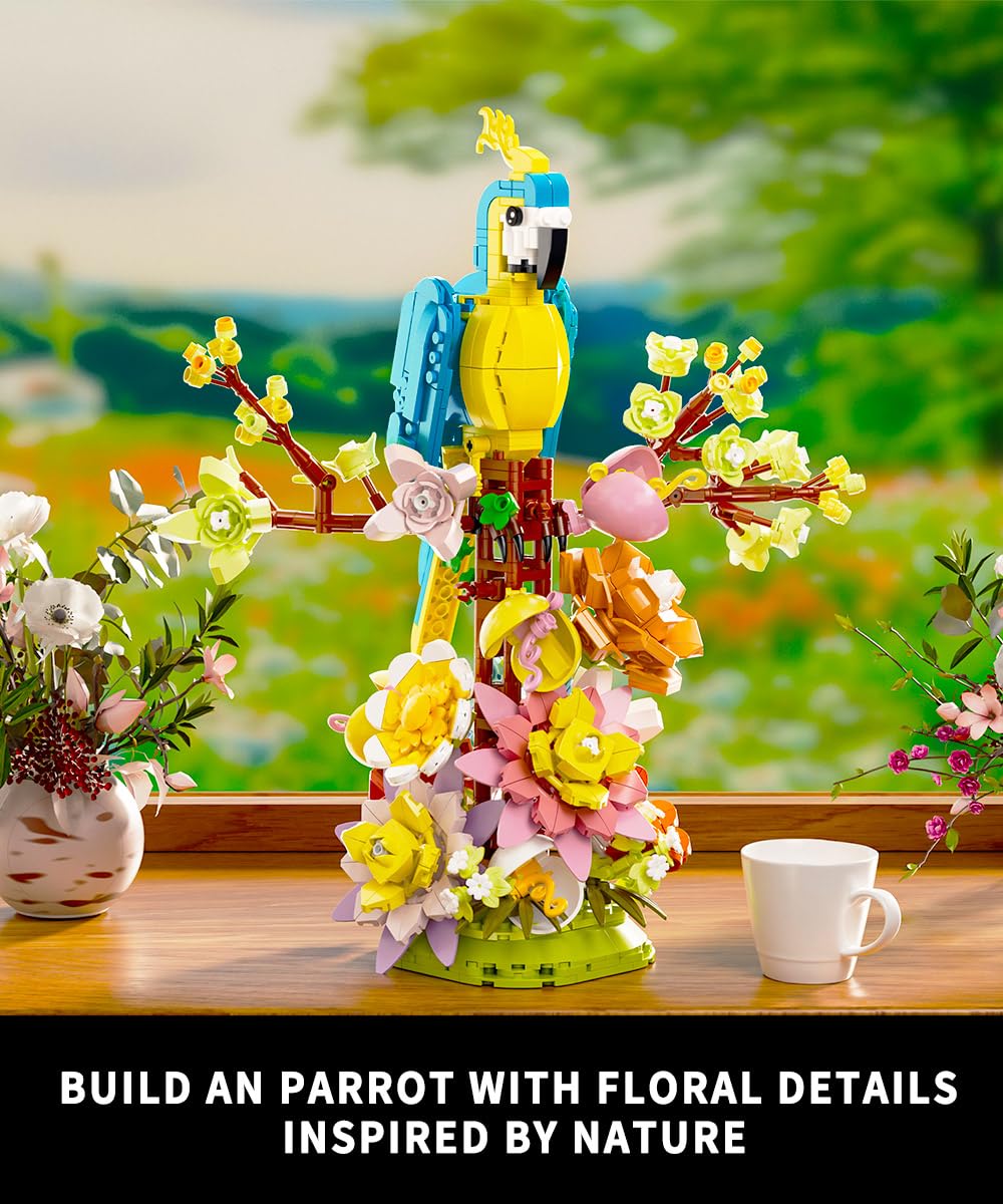 Flowers And Parrot Building Set- 1162Pcs, Compatible With Lego Flower, Cute Bird And Succulent Botanical Collection Set,Nice Gift For Her Or Him For Valentines & Mother’S Day And Anniversary