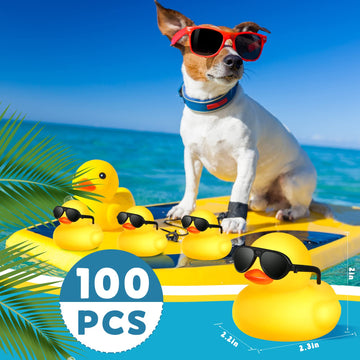 Chivao 100 Pcs Rubber Ducks With Sunglasses In Bulk Mini Yellow Rubber Duck Gifts Squeak Bath Float Bathtub Toys For Cruise Gift Exchange Christmas Birthday Party Supplies