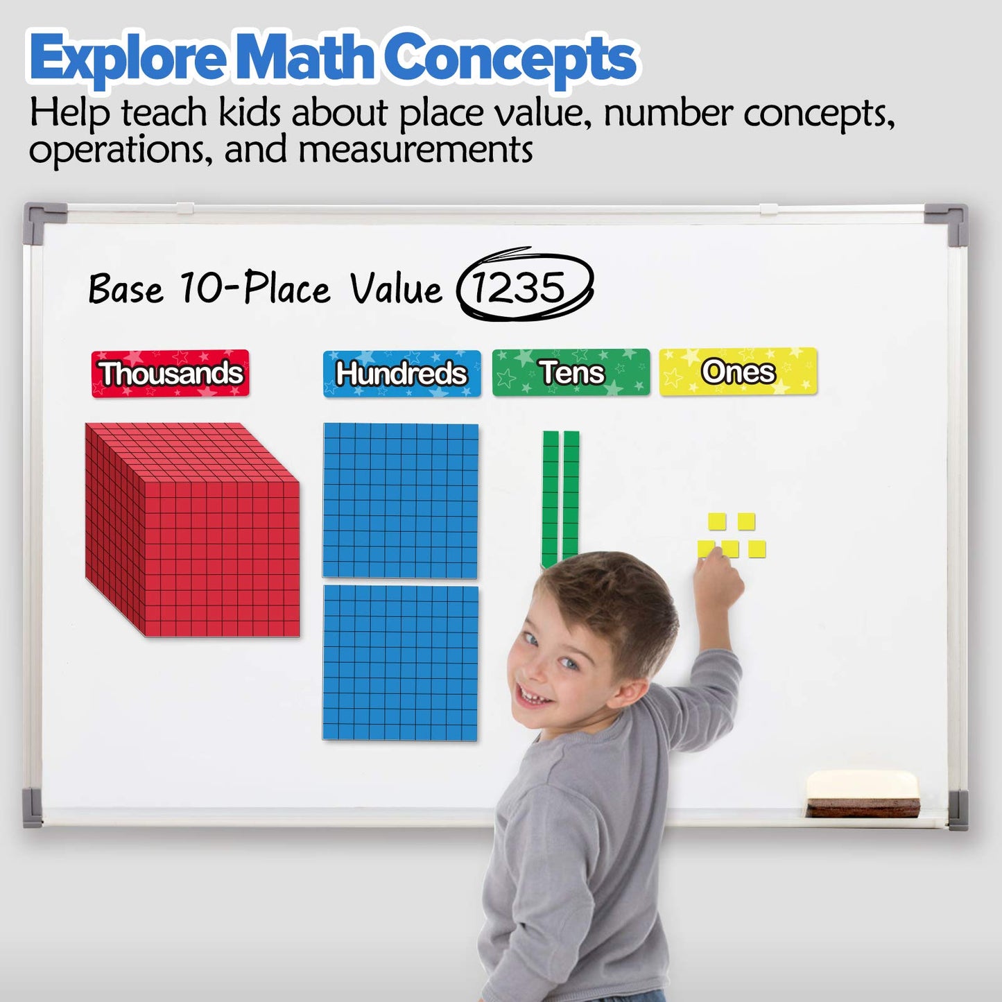 Torlam 131 Pcs Magnetic Base Ten Blocks - Place Value Blocks -Math Manipulatives K-3 For Elementary Classroom, Number Blocks, Ma