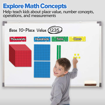 Torlam 131 PCS Magnetic Base Ten Blocks - Assorted Rubber Math Manipulatives for K-3 Classroom and Counting Activities