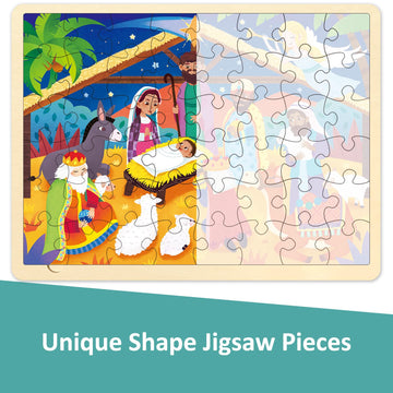 Moinkidz Wooden Nativity Puzzle For Kids Ages 3-5, 48 Piece Puzzles For Kids Ages 4-8 With Puzzle Tray, Nativity Set Toddler Christmas Wooden Jigsaw Puzzle For 3 4 5 6 7 8 Year Old