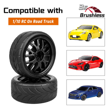 GoHobby 4PCS 1/10 RC On-Road Tires & Wheels 12mm Hex Preglued for Tamiya HSP HPI RC Racing Car