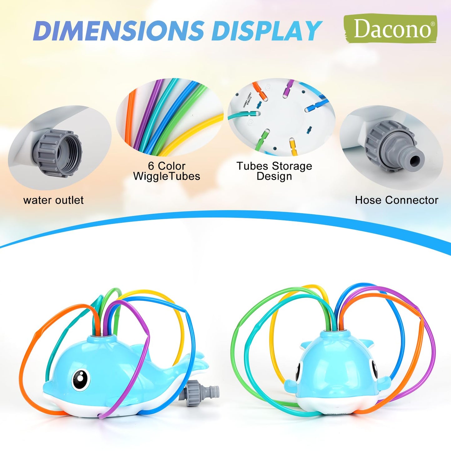 Dacono Dolphin Water Sprinkler Toy For Kids - Outdoor Summer Sprinkler With Wiggling Tubes, Ideal For Garden And Lawn - Perfect