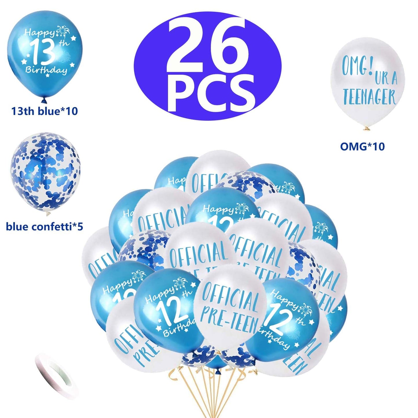 13Th Birthday Balloons, Omg Ur A Teenager Balloons Happy 13Th Birthday Latex Confetti Balloon Ribbons For Boys 13Th Teenager Bir