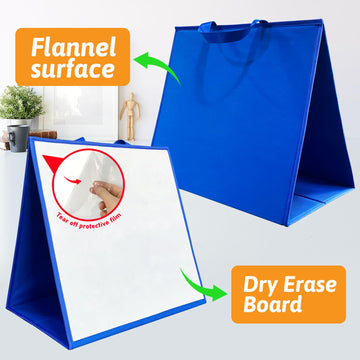 PENGFULL Double-Sided Felt Flannel & Dry Erase Board, 17.3in, Blue/White, Folding & Standing for Classroom & Preschool