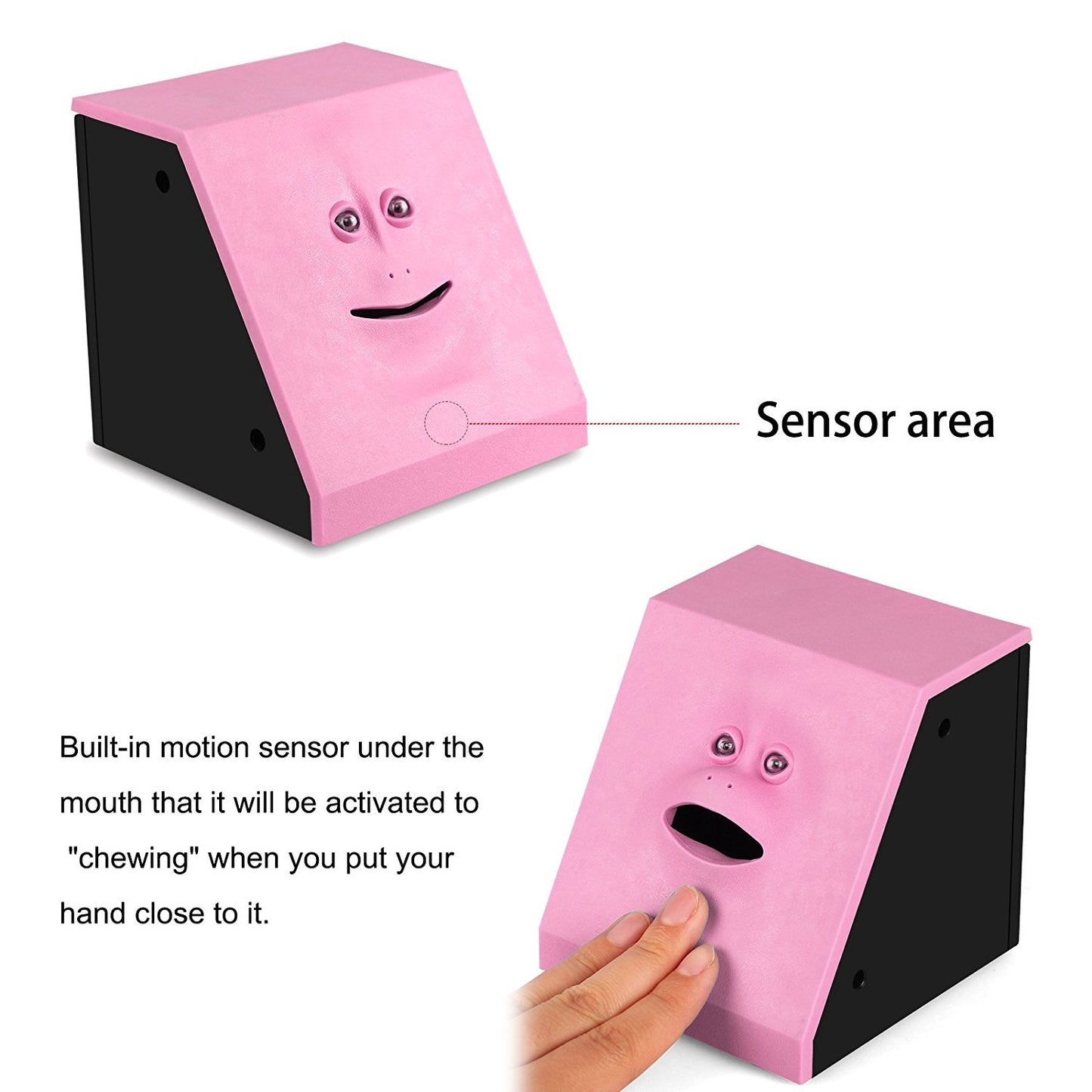 Hstyaig Money Saving Bank, Face Money Eating Box Kids Money Saving Collection Piggy Bank Automatic Novelty Coin Bank (Pink)
