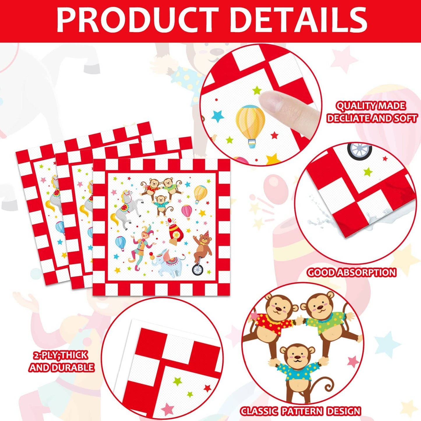 Gisgfim 96 Pcs Circus Party Supplies Paper Plates Napkins Carnival Party Disposable Tableware Set Birthday Decorations Favors Fo