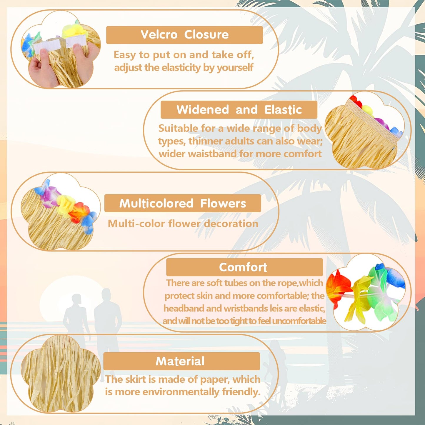 Fortuning'S Jds Girl'S Hawaiian Hula Grass Skirt With Flowers Costume Set Raffia Skirt For Luau Tropical Beach Party