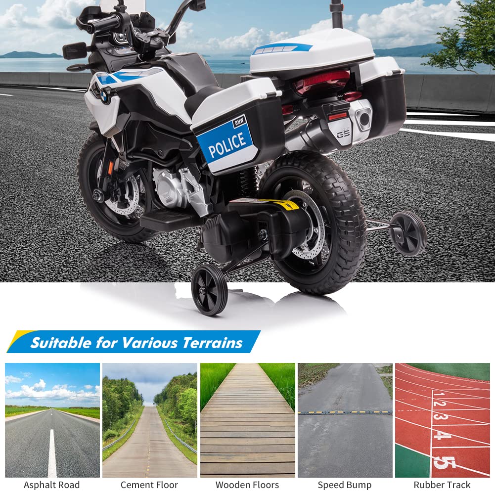 Ride On Police Motorcycle, 12V 7Ah Licensed Bmw Kids Motorcycle For Toddlers With 2 Speeds, Led Headlights, Spring Suspension, M