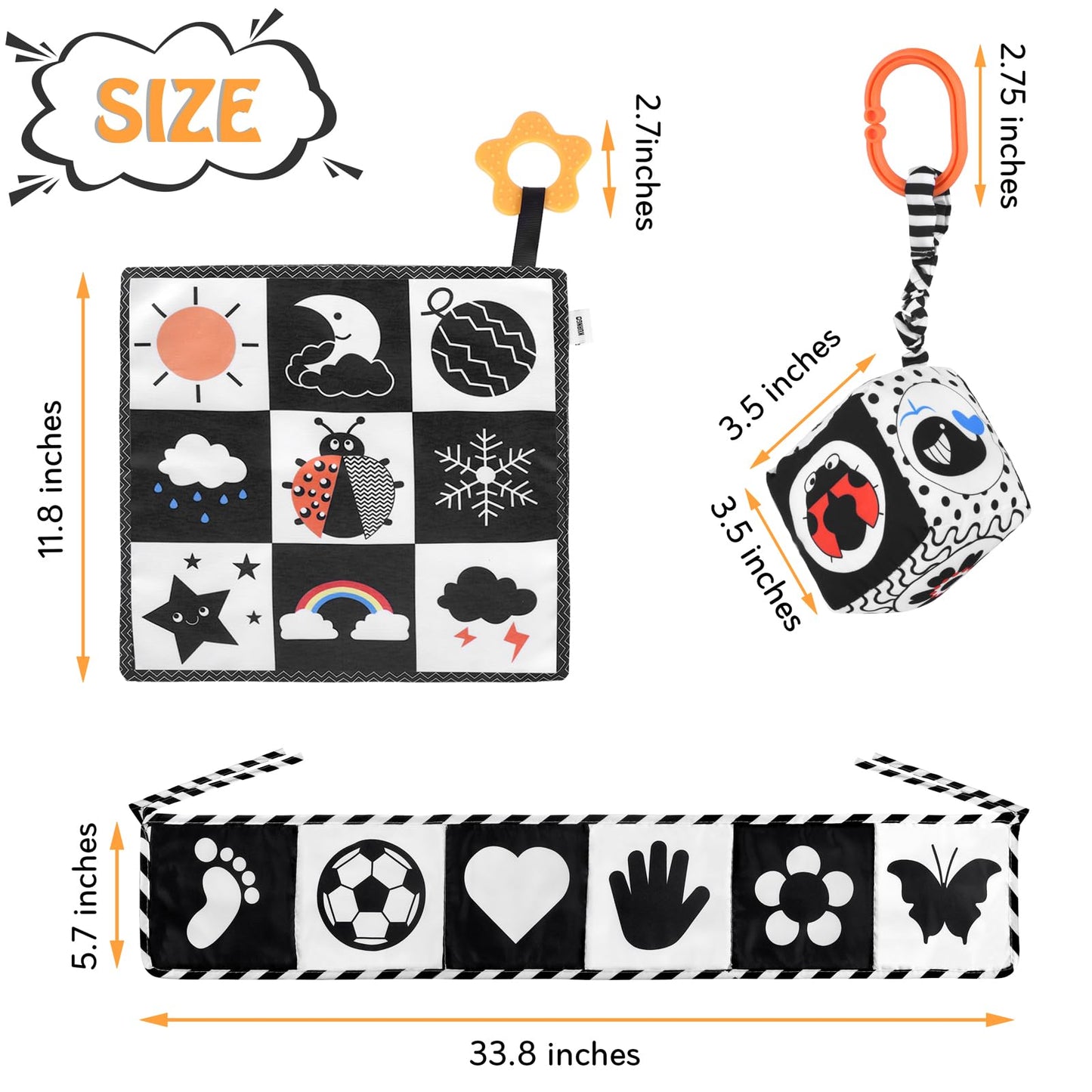 Sammas Black And White High Contrast Baby Toys 0-3 Months For Newborn Toys Infant Sensory Soft Book Infant Tummy Time Toys For Brain Development Montessori Learning Activities For Babies(3 Pcs)