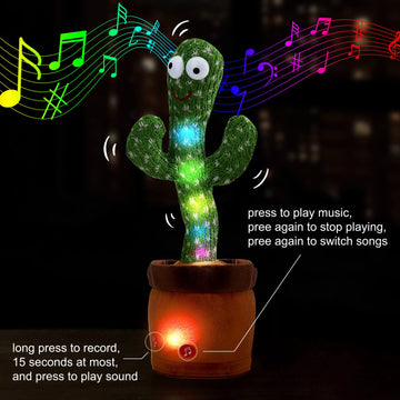 Hongsome Cactus Adjustable Volume Mimicking Toy, Talking Cactus Baby Toy That Repeat What You Say Singing Dancing,Funny Push Toy